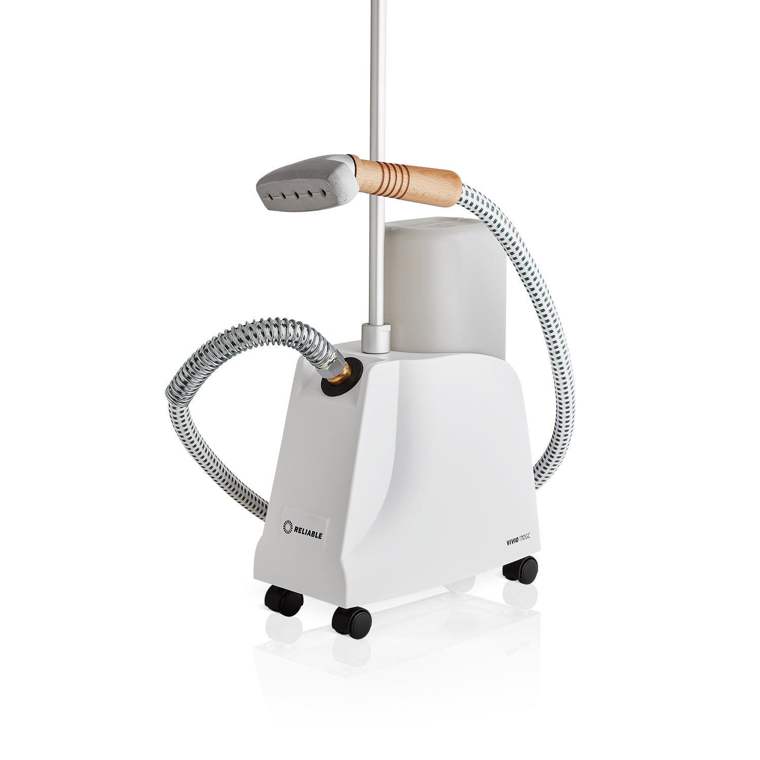 Garment steamer with metal head, wood handle