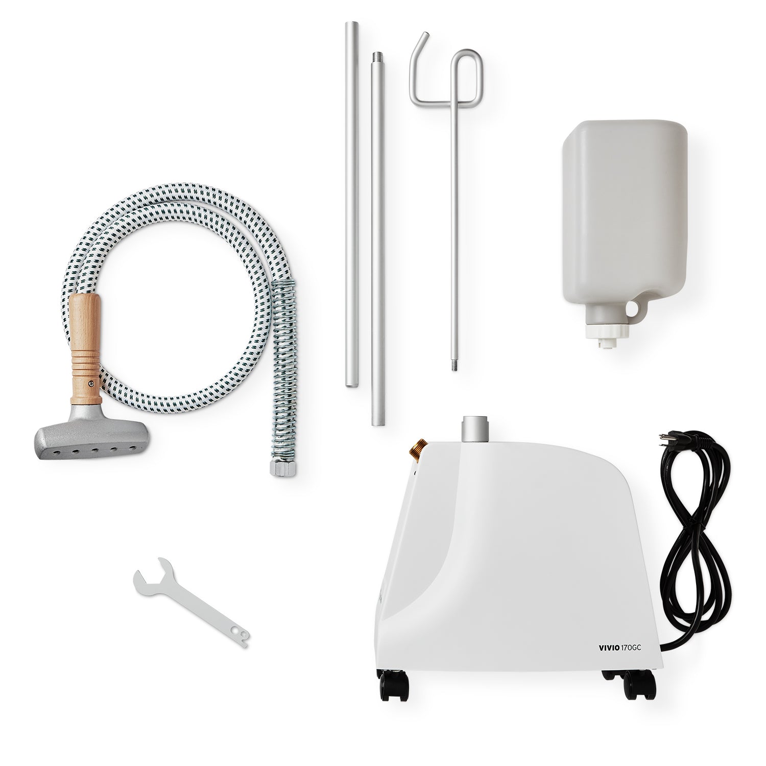 Garment steamer with metal head, wood handle