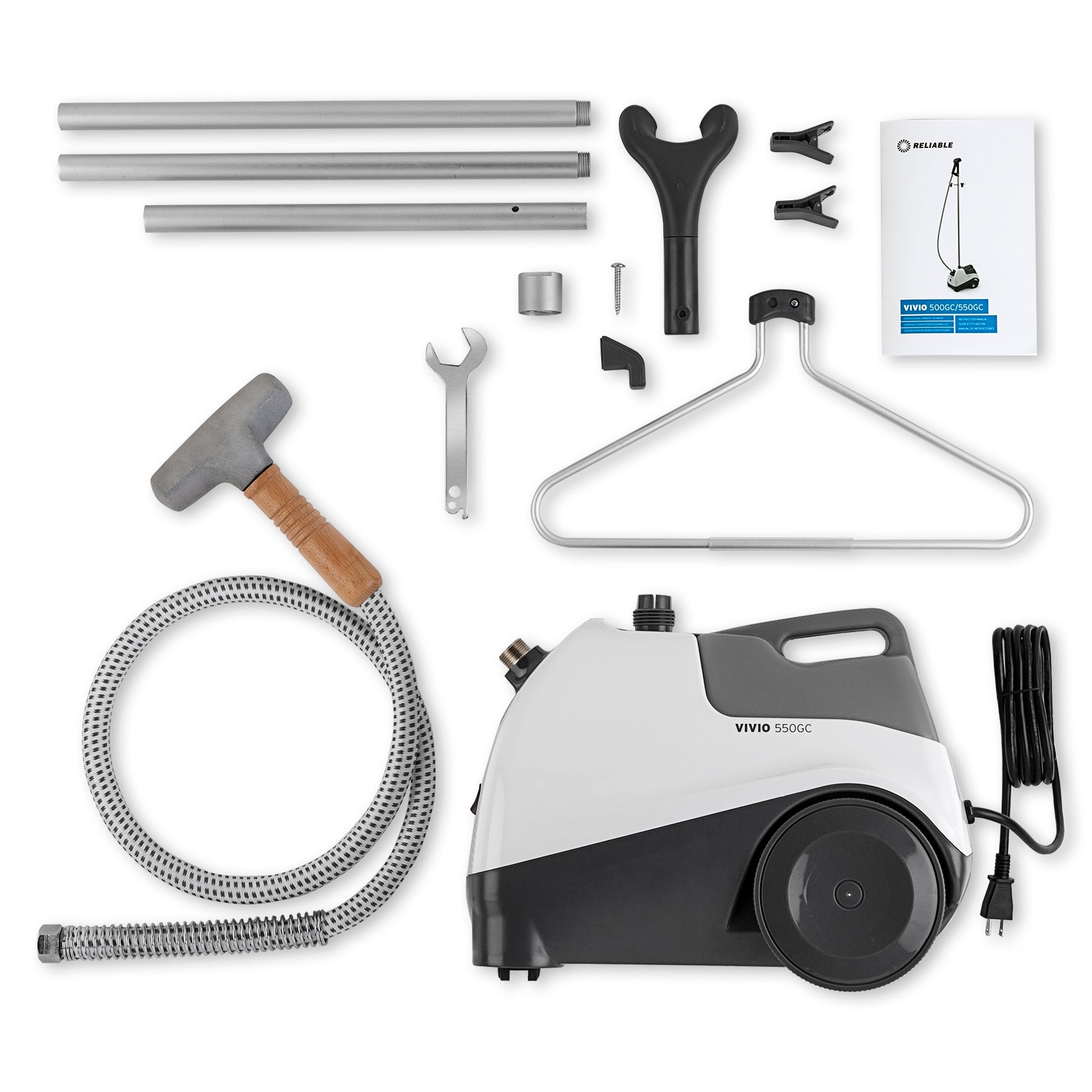 Premium garment steamer with metal head, wood handle