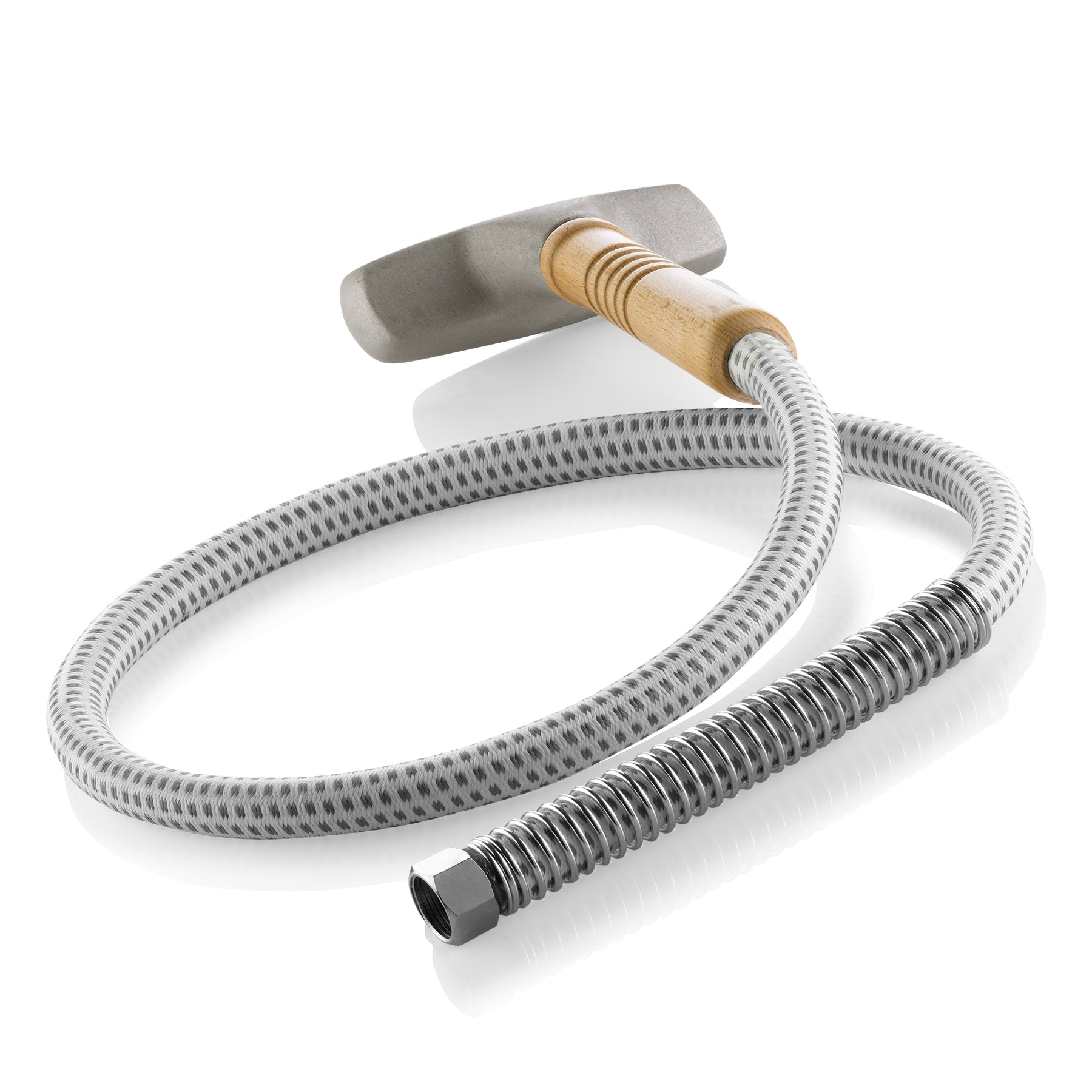 Premium garment steamer with metal head, wood handle