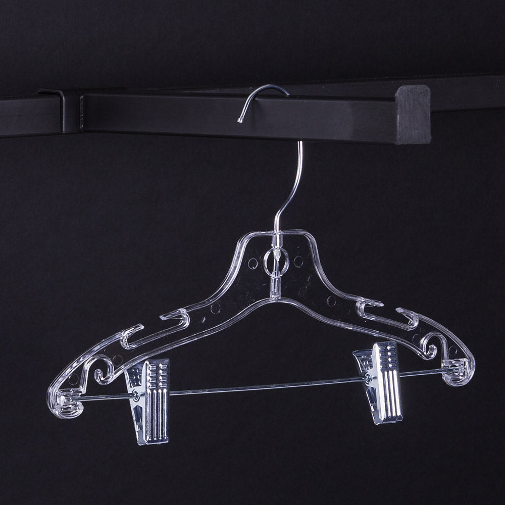 Hanger with slots, adjustable clips on horizontal bar and a swivel metal hook, Box of 100.