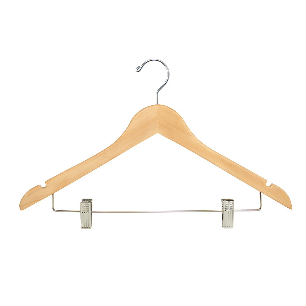 Wood hangers 17'' wishbone with clips on metal bar Box of 100