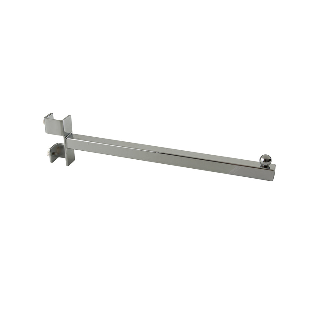 Twist-on straight arm for square tubing rack with ball at end, 12'', 16''
