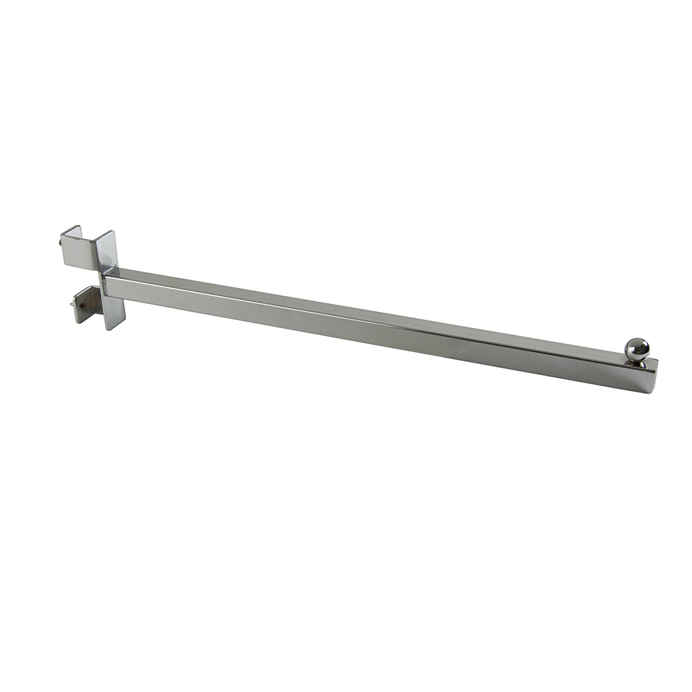 Twist-on straight arm for square tubing rack with ball at end, 12'', 16''
