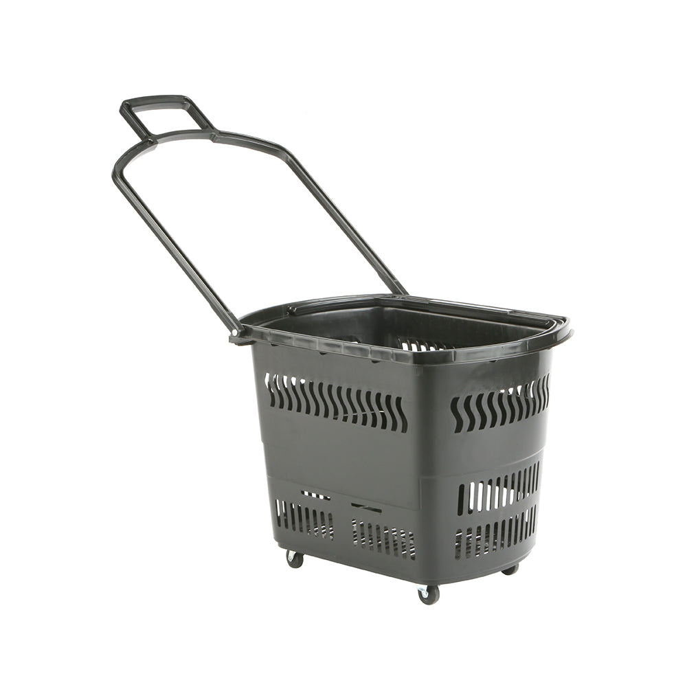 Plastic shopping basket with double handles and 4 wheels