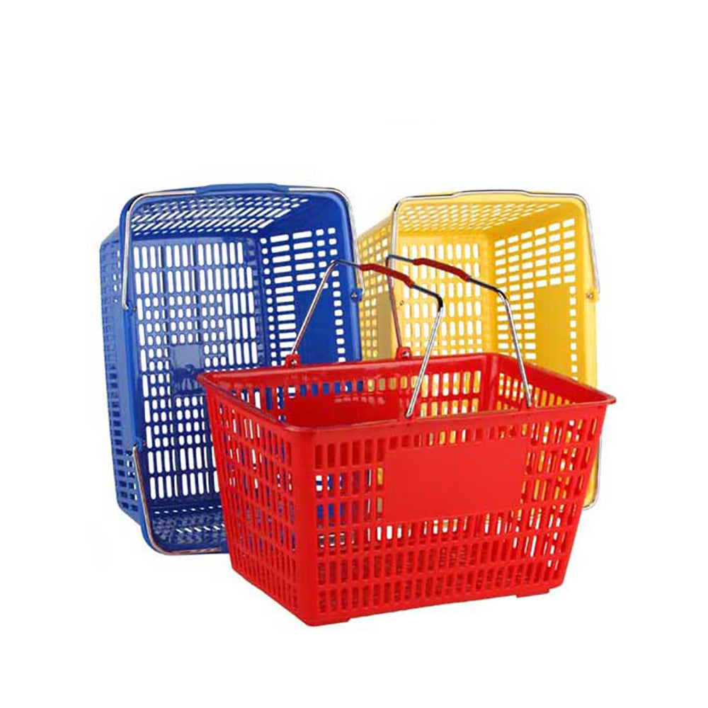 Plastic shopping basket with double handle