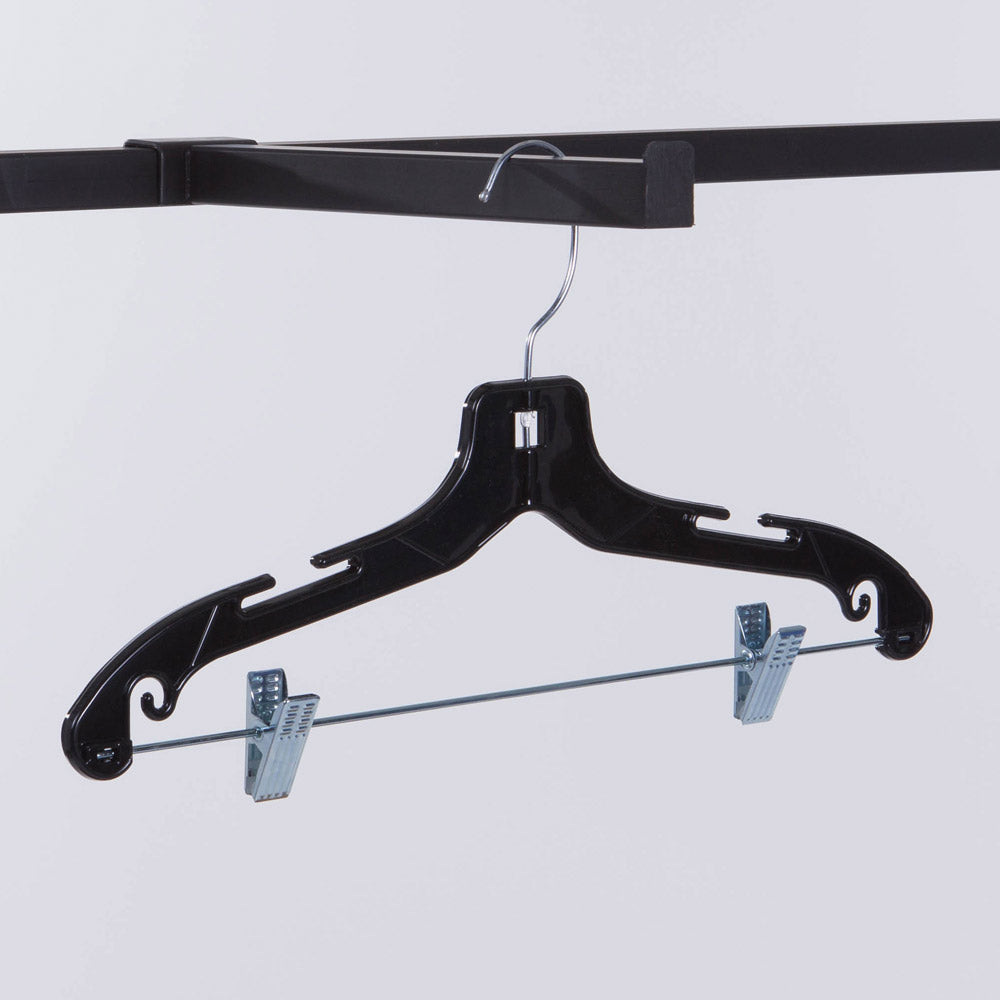 Hanger with slots, adjustable clips on horizontal bar and a swivel metal hook, Box of 100.
