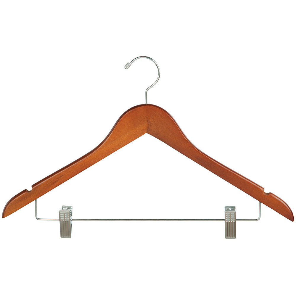 Wood hangers 17'' wishbone with clips on metal bar Box of 100